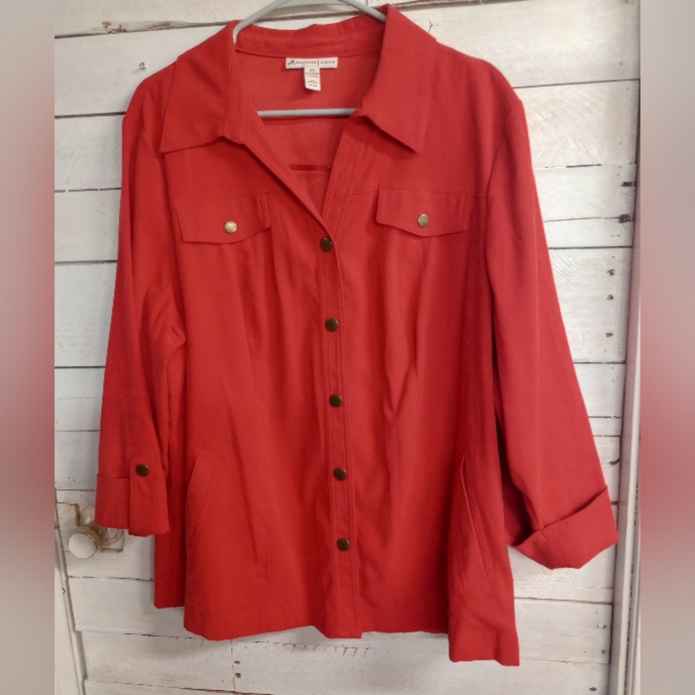 JM Collection Women's 18W Burnt Orange Suede Feel Shirt Jacket Shacket Full Snap